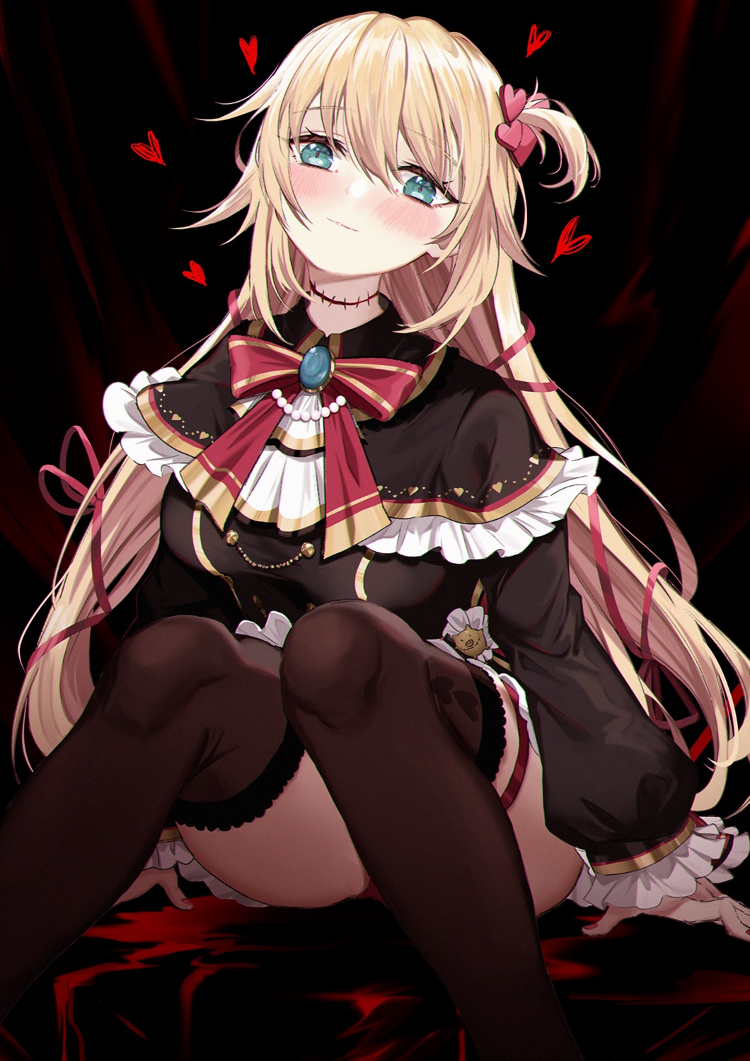 akai_haato capitan_wei garter hololive skirt_lift thighhighs