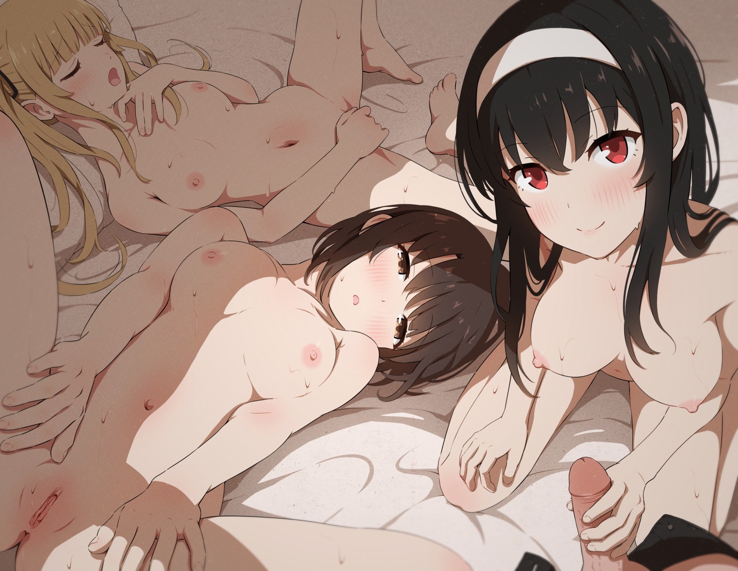 anus asou_(asabu202) handjob kasumigaoka_utaha katou_megumi masturbation naked nipples penis pussy saenai_heroine_no_sodatekata sawamura_spencer_eriri uncensored wet