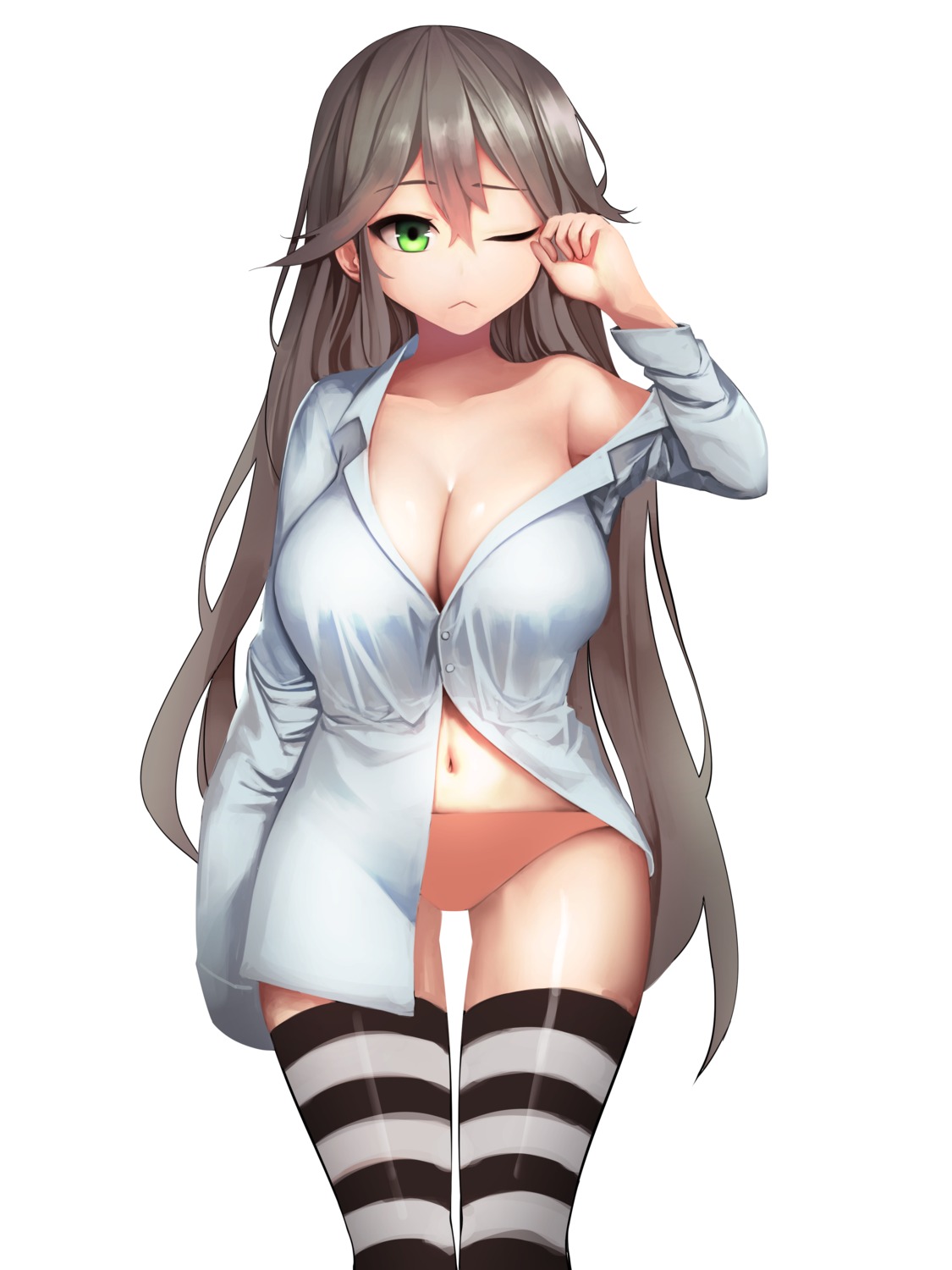 bbolalus dress_shirt no_bra open_shirt pantsu thighhighs