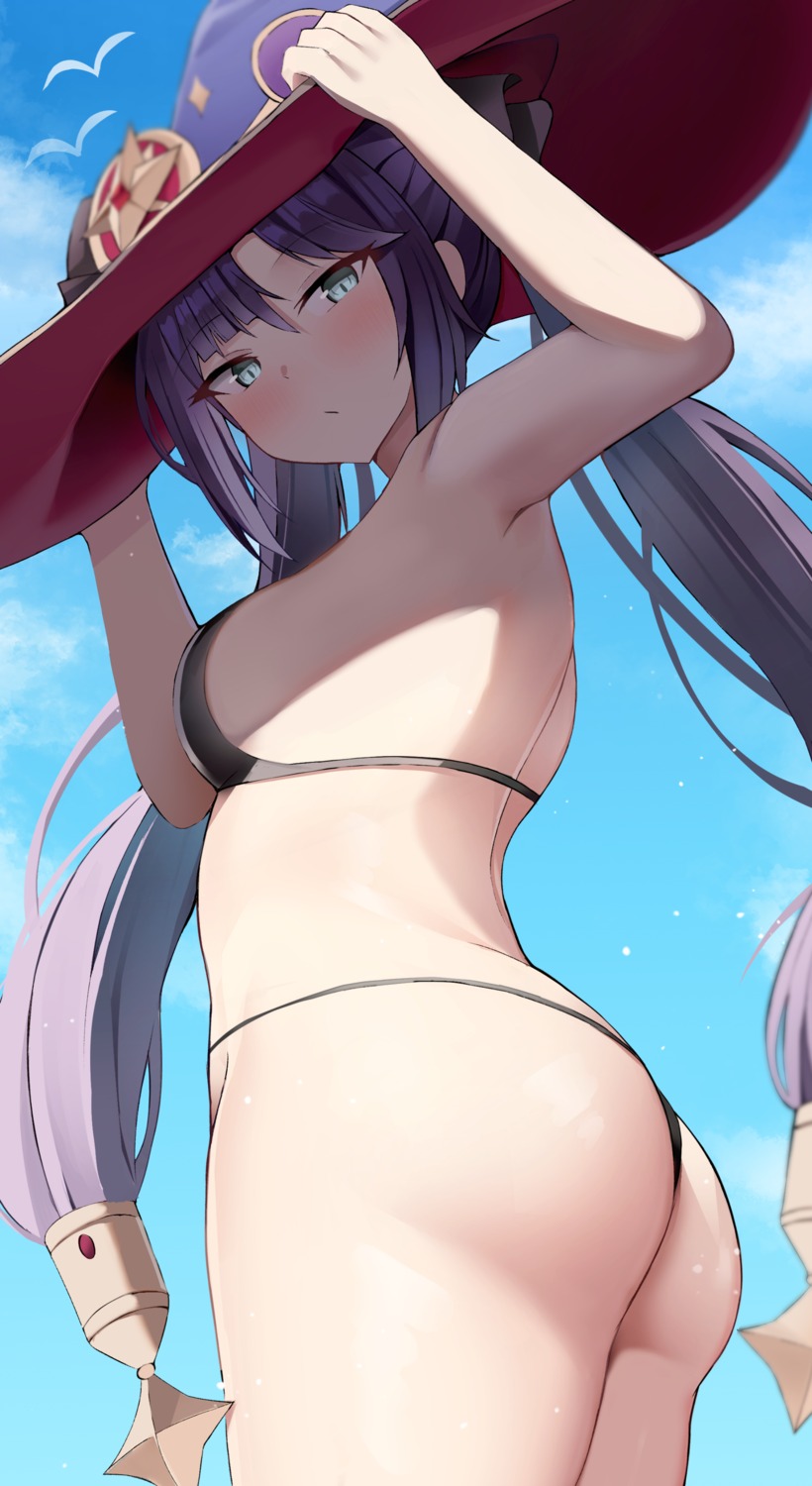 ass bikini genshin_impact mona_megistus redshark swimsuits thong witch