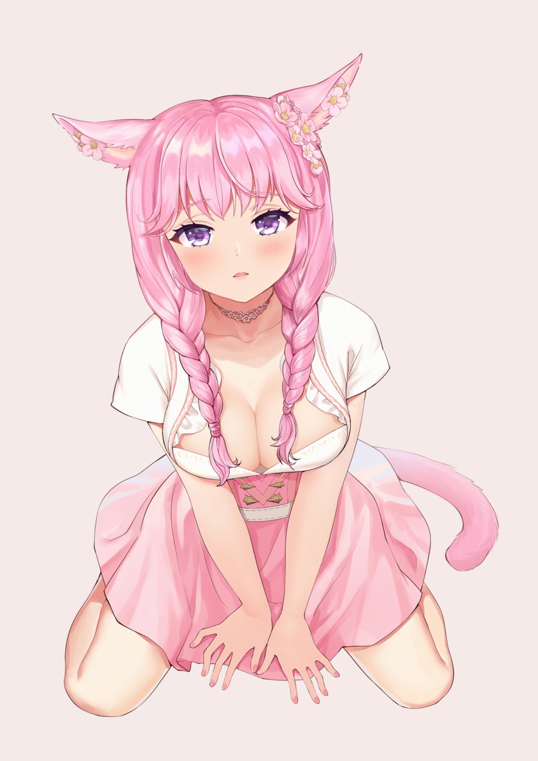 animal_ears cleavage nekomimi no_bra tagme tail