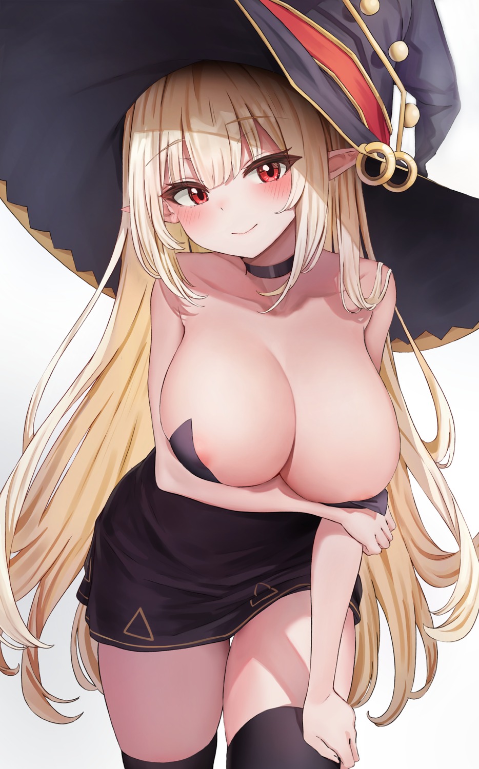 areola chirang dress no_bra pointy_ears skirt_lift thighhighs witch