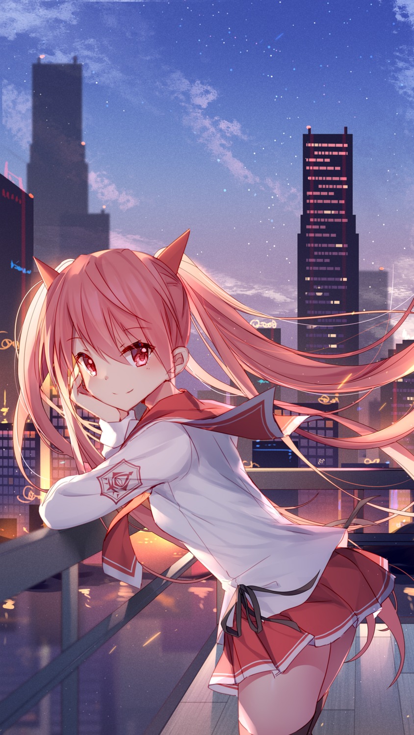 bison_cangshu hidan_no_aria horns kanzaki_h._aria seifuku skirt_lift thighhighs