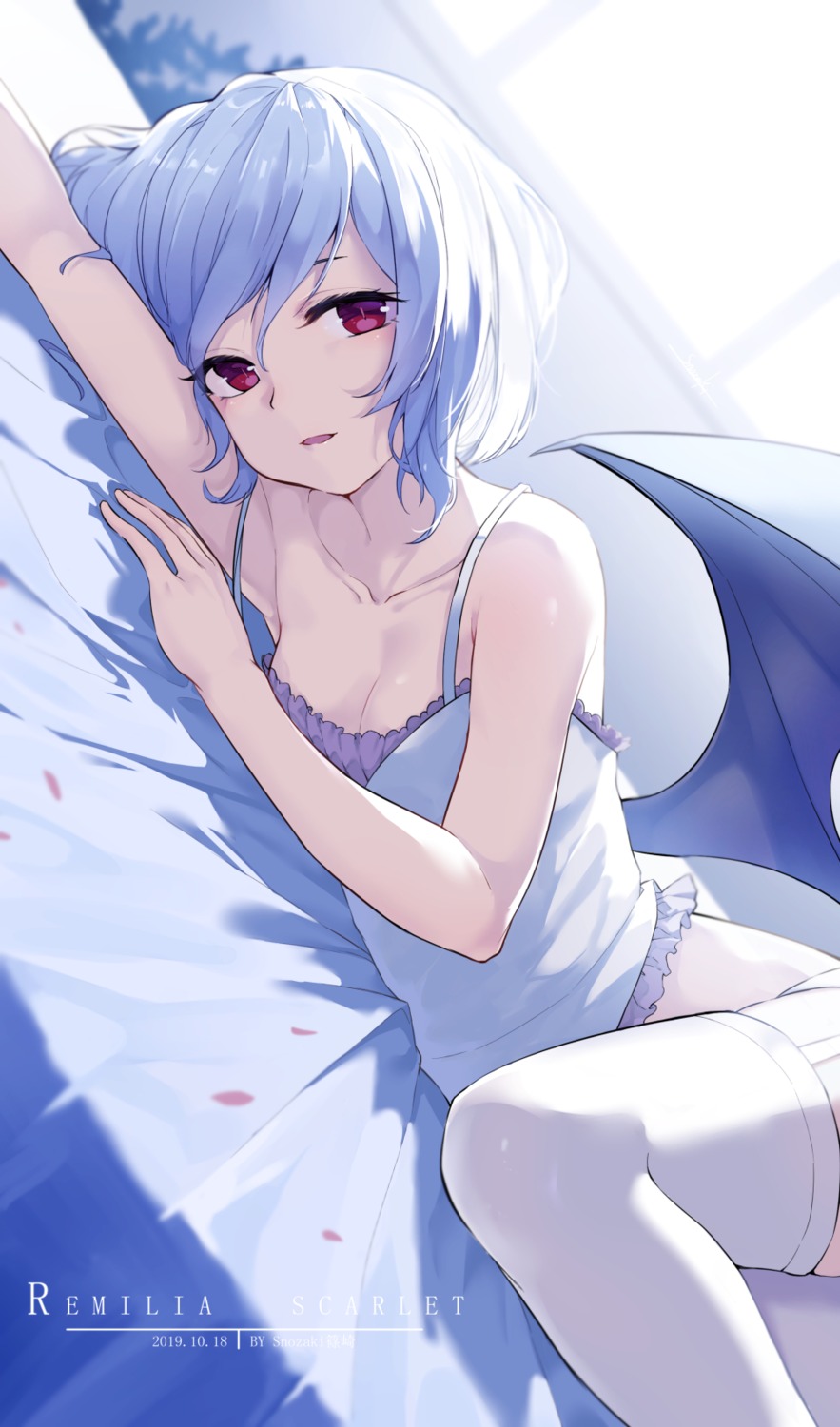 cleavage lingerie pantsu remilia_scarlet snozaki stockings thighhighs touhou wings