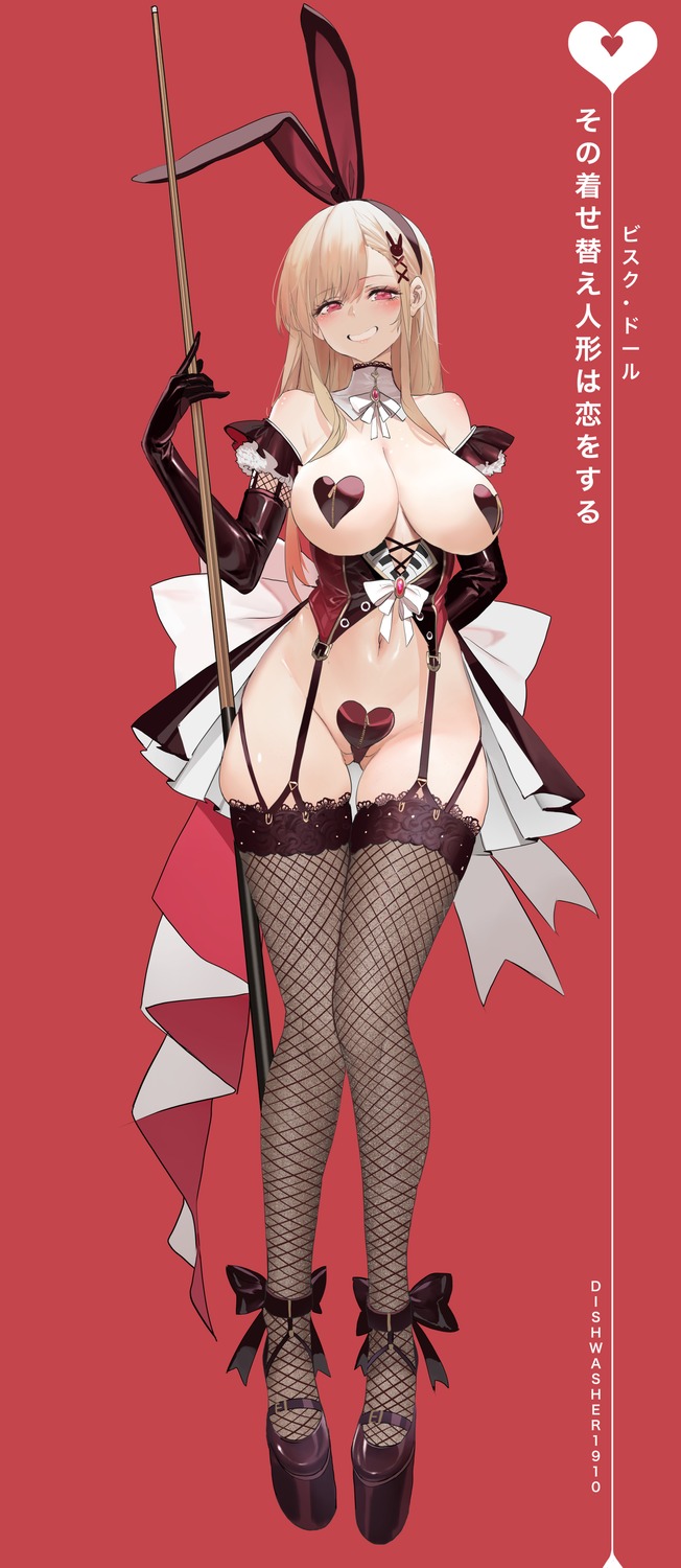 animal_ears bottomless breasts bunny_ears dishwasher1910 fishnets kitagawa_marin maebari no_bra pasties sono_bisque_doll_wa_koi_wo_suru stockings thighhighs