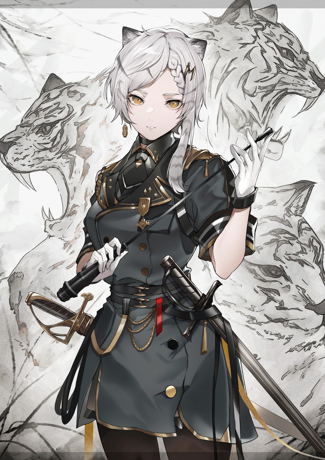 animal_ears marumoru pantyhose sword uniform weapon