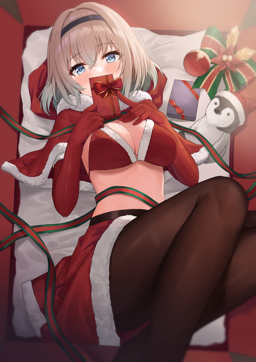 ayul_(ayulneri_92) bra christmas cleavage pantyhose skirt_lift