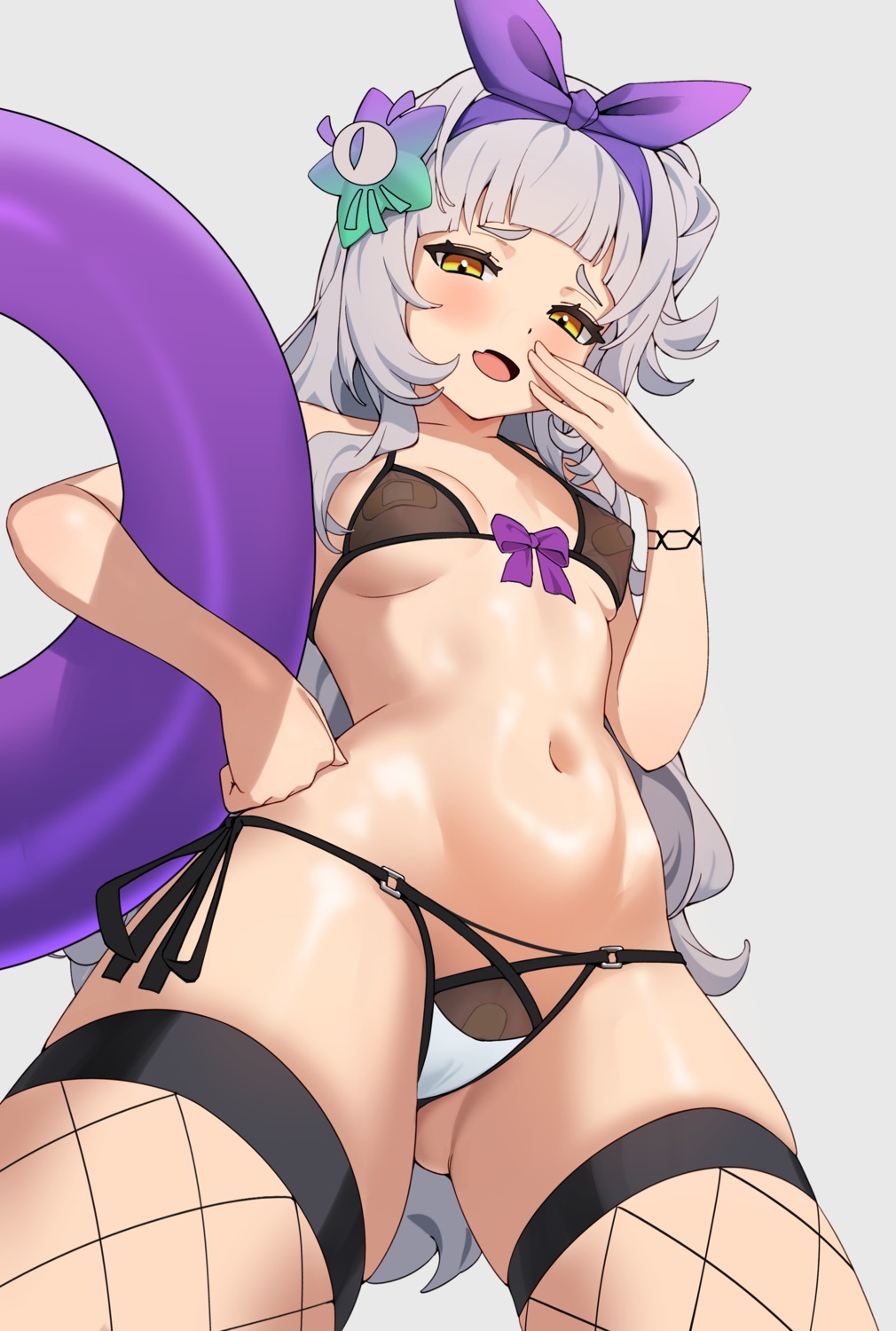 bandaid bikini cameltoe ett fishnets hololive maebari murasaki_shion pasties see_through swimsuits thighhighs