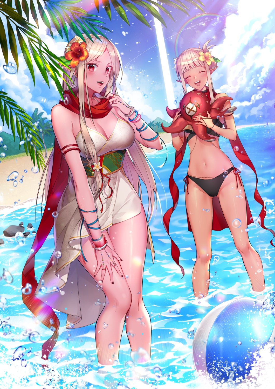 bikini cleavage dungeon_fighter milcona pointy_ears swimsuits wet