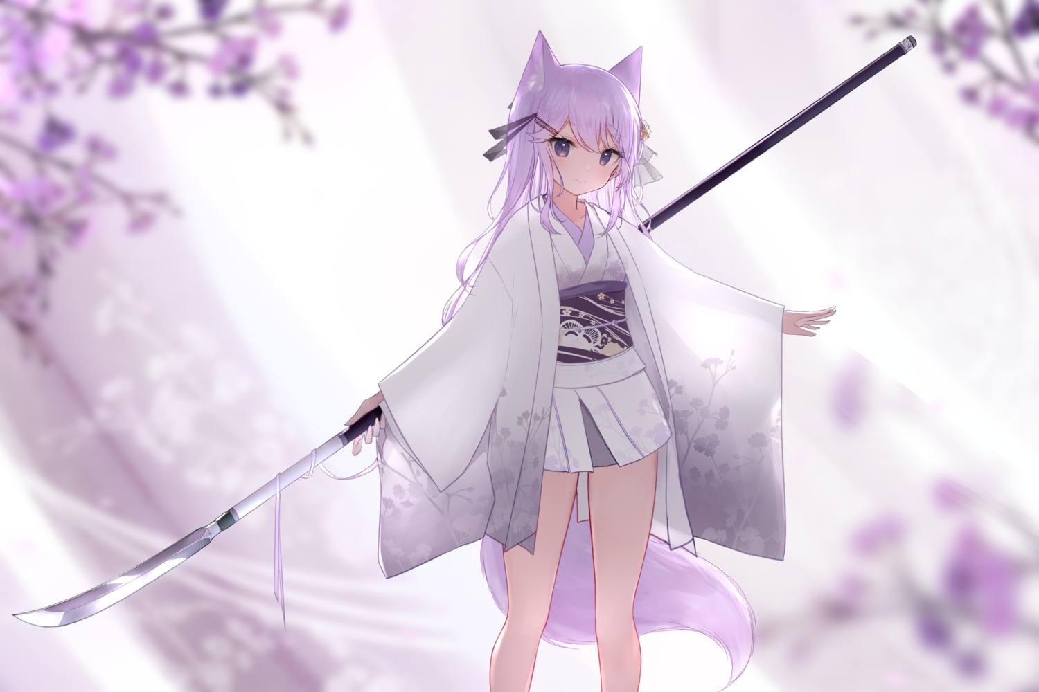 animal_ears guo582 japanese_clothes tail weapon