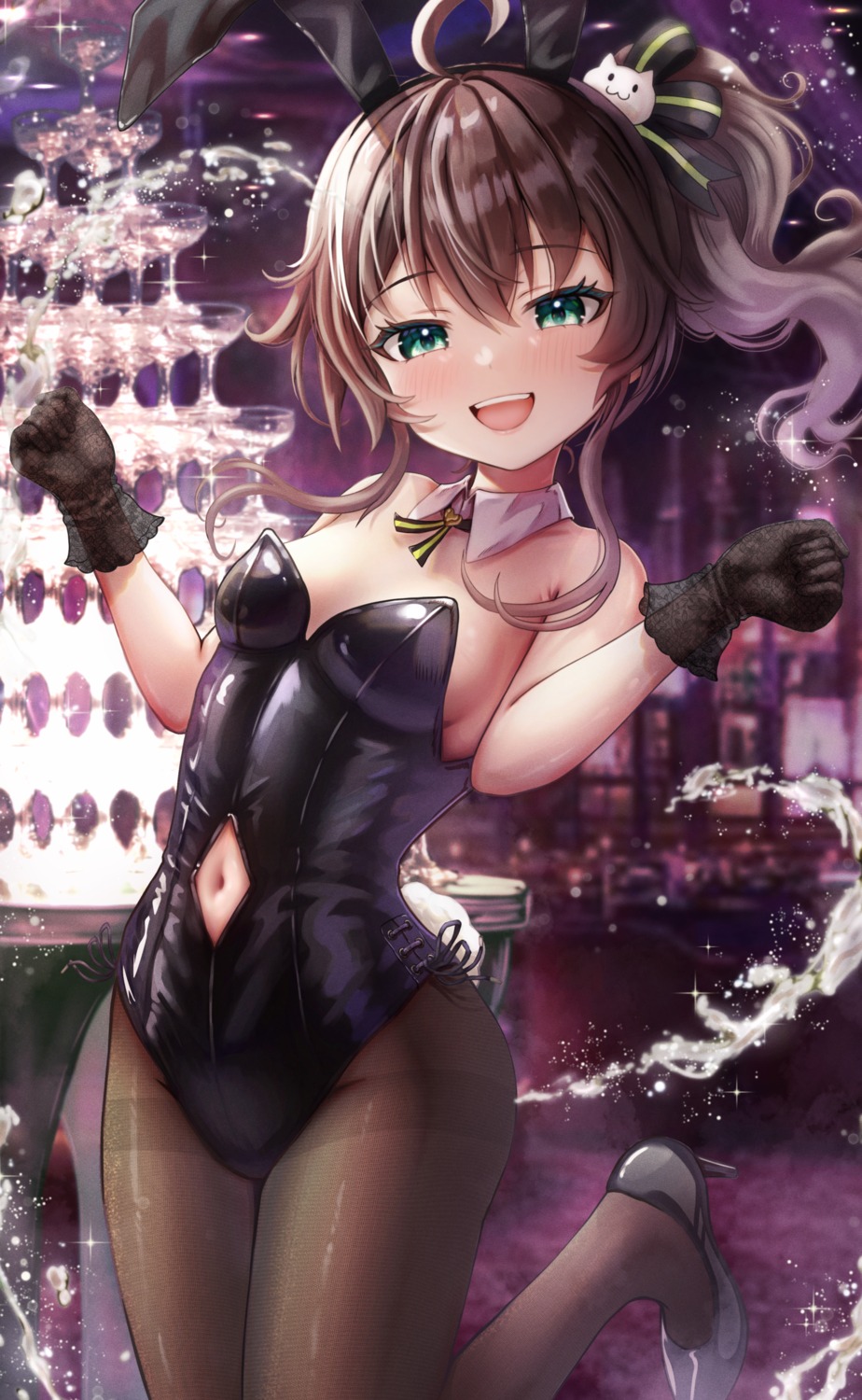 animal_ears bunny_ears bunny_girl heels hololive natsuiro_matsuri no_bra pantyhose tail wajuniorbox