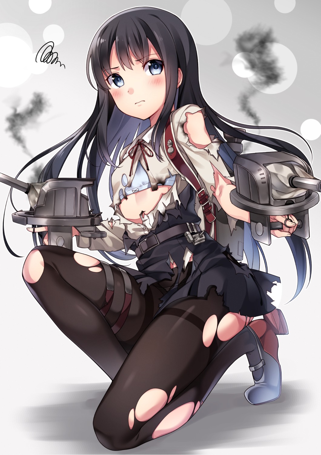 asashio_(kancolle) bra heels kantai_collection kat_(bu-kunn) pantyhose seifuku torn_clothes weapon