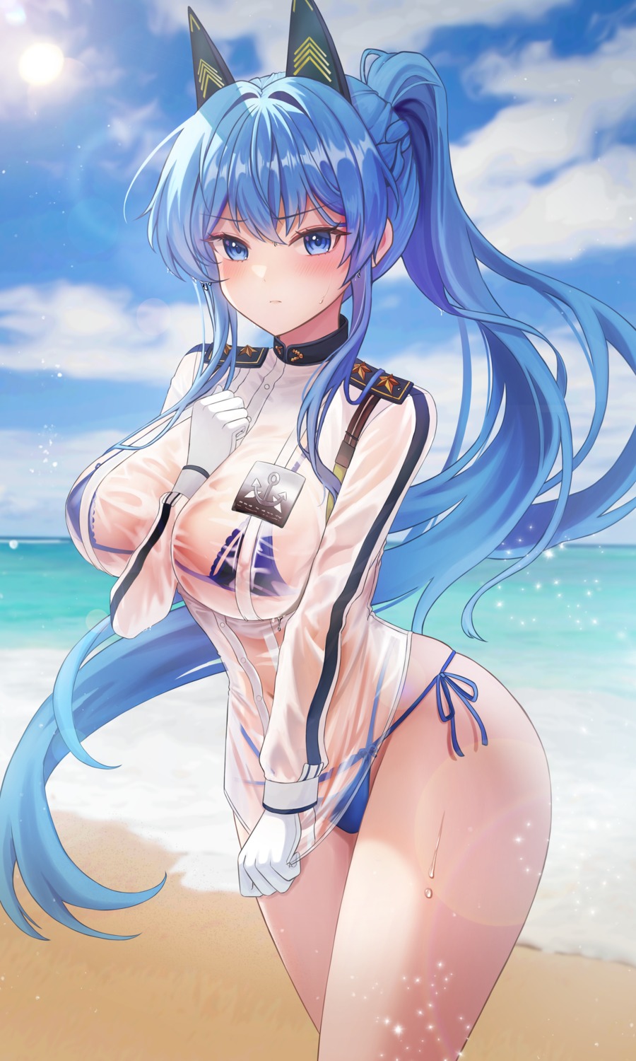 bikini goddess_of_victory:_nikke helm ppudang see_through swimsuits uniform wet wet_clothes