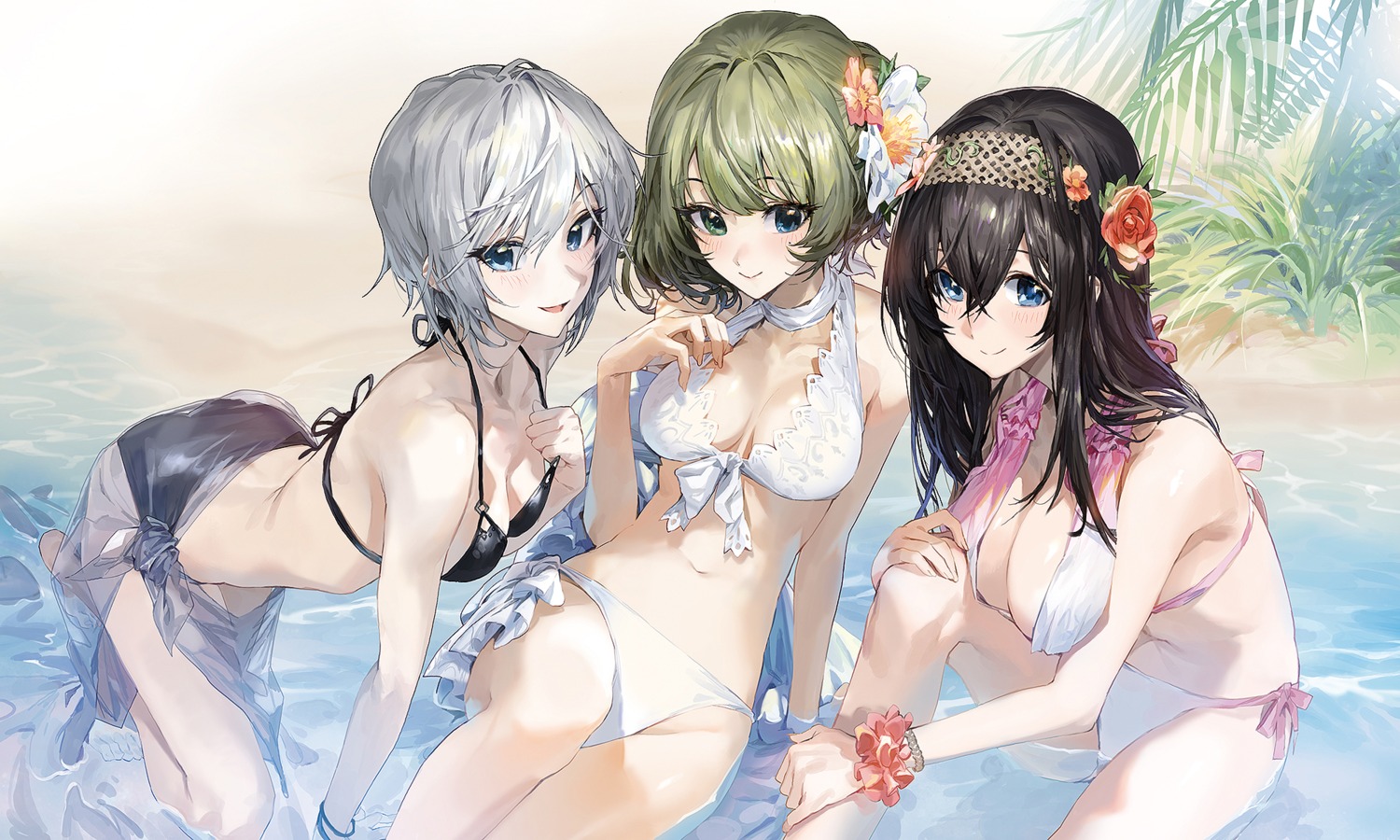 anastasia_(idolm@ster) bikini cleavage heterochromia modare sagisawa_fumika see_through swimsuits takagaki_kaede the_idolm@ster the_idolm@ster_cinderella_girls wet