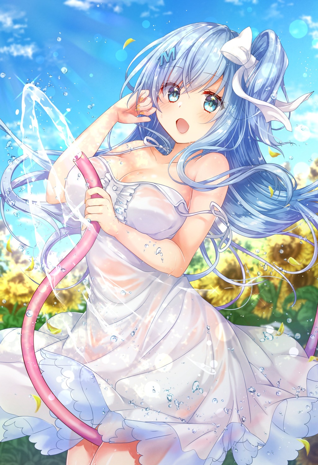 dress emori_miku emori_miku_project gomano_rio no_bra nopan see_through skirt_lift summer_dress wet_clothes