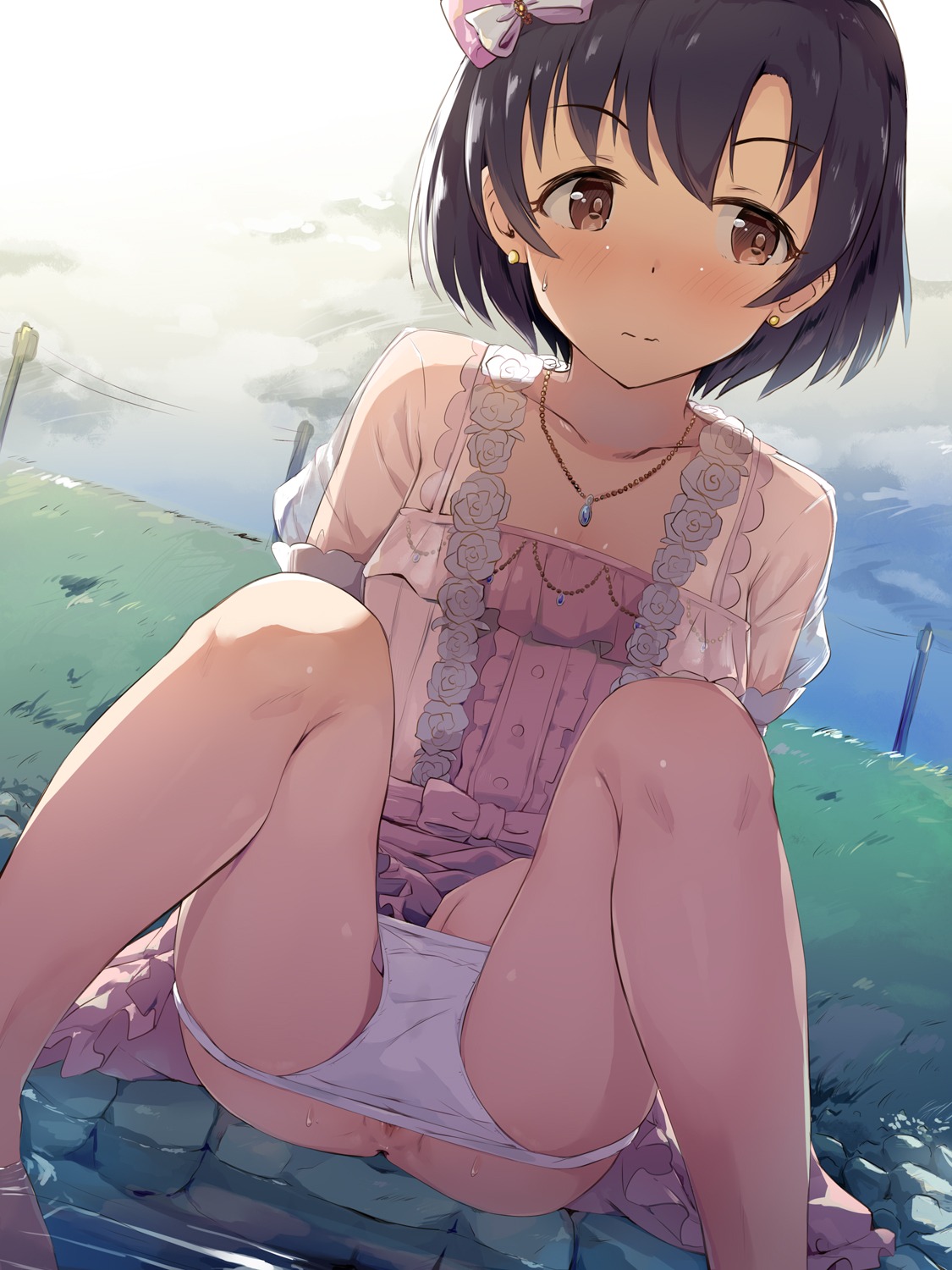 anus dress loli pantsu panty_pull pussy seneto shiragiku_hotaru skirt_lift the_idolm@ster the_idolm@ster_cinderella_girls wet