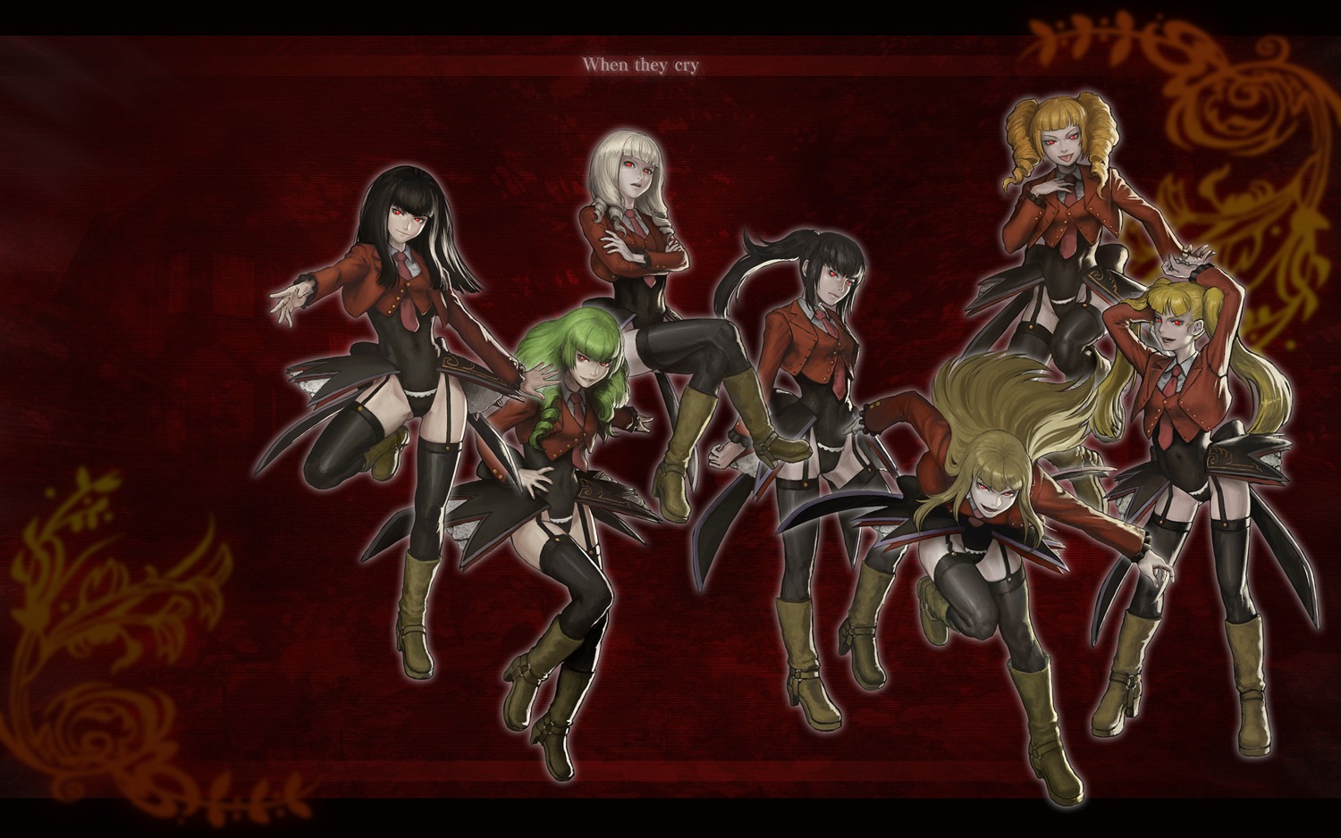 asmodeus beelzebub belphegor leviathan lucifer mammon satan thighhighs umineko_no_naku_koro_ni uraike wallpaper