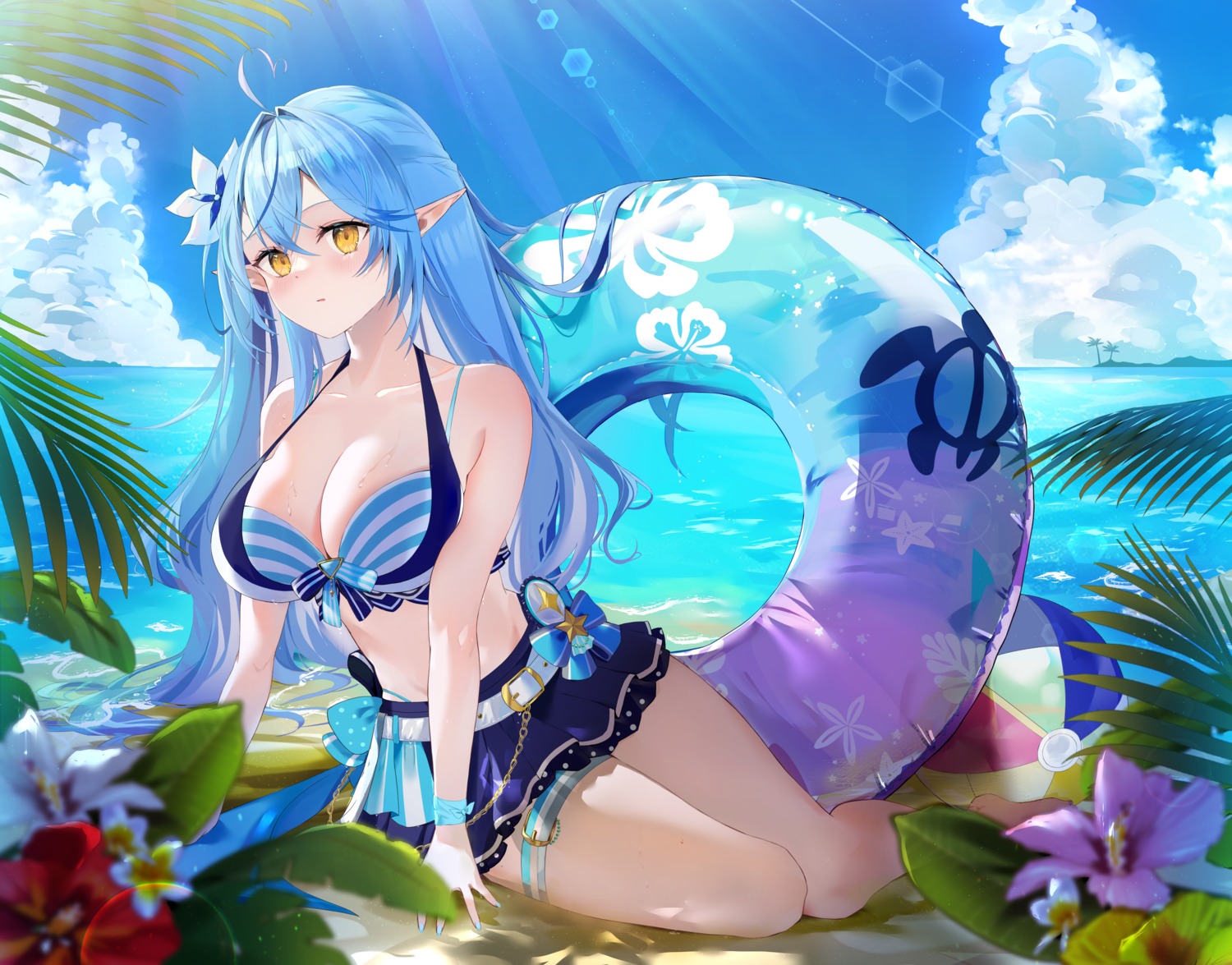 aya02ka bikini elf hololive pointy_ears swimsuits yukihana_lamy