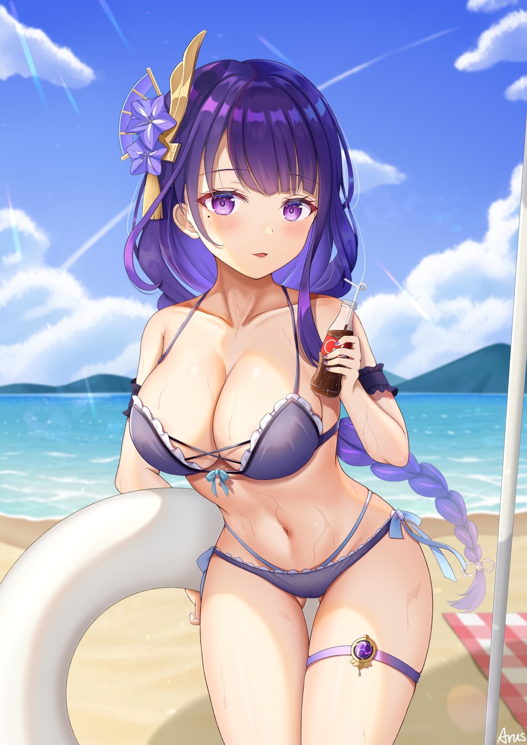 artist_revision arus bikini cameltoe garter genshin_impact raiden_shogun swimsuits wet