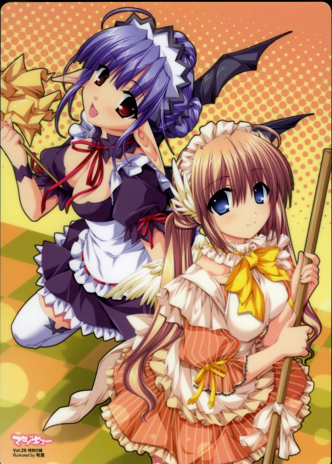 alpha card maid pointy_ears thighhighs wings