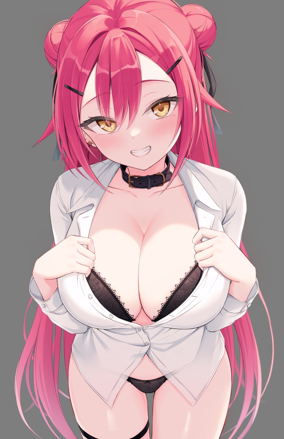 bra dress_shirt garter heartsix open_shirt pantsu see_through transparent_png undressing