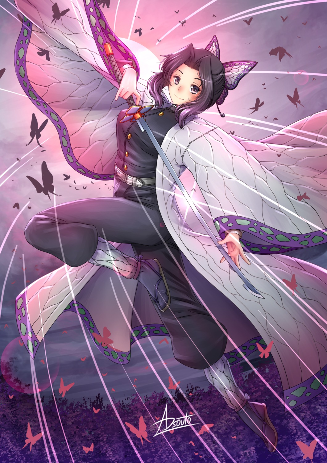 adsouto japanese_clothes kimetsu_no_yaiba kochou_shinobu sword uniform