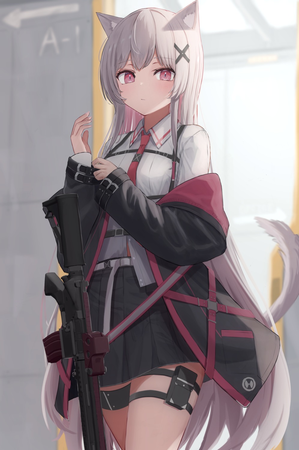 animal_ears garter gun seifuku tail tanshio