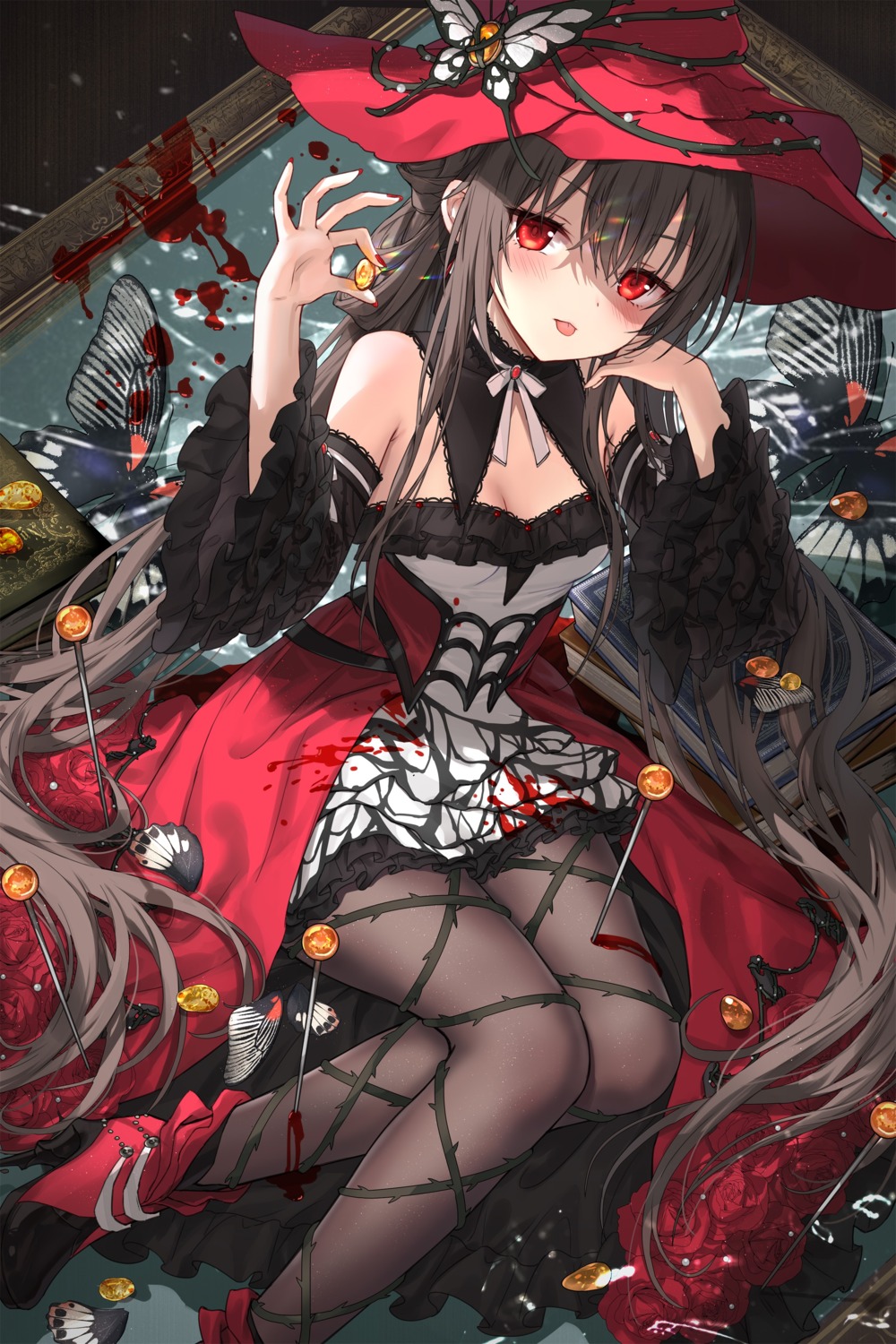 blood devil_heavens dress heels lolita_fashion no_bra pantyhose witch