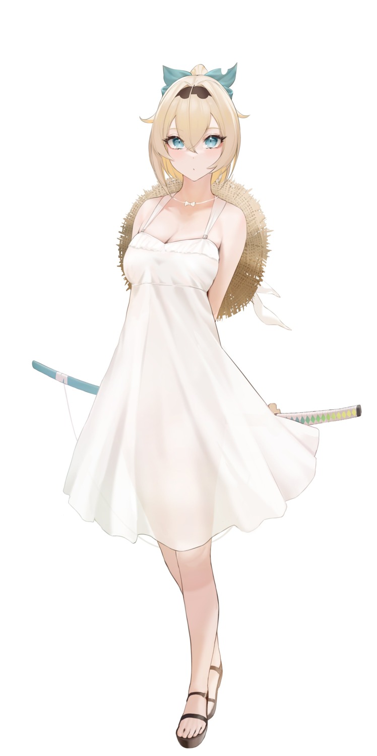 cleavage dress hololive jpeg_artifacts kazama_iroha see_through summer_dress sword wanne