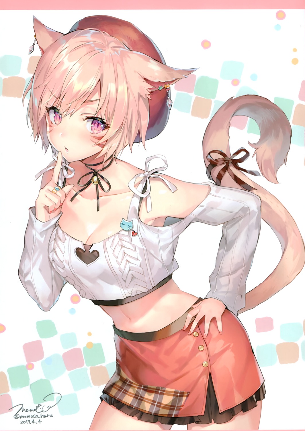 animal_ears cleavage final_fantasy final_fantasy_xiv miqo'te momoko_(momopoco) sashimi_necoya sweater tail