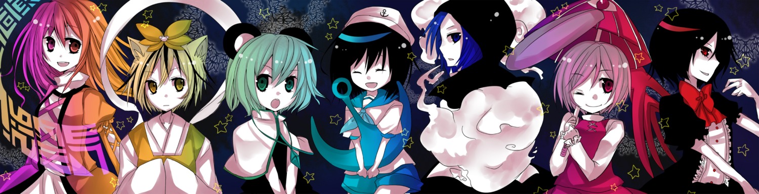 heterochromia hijiri_byakuren houjuu_nue kumoi_ichirin kusada_souta murasa_minamitsu nazrin tatara_kogasa toramaru_shou touhou