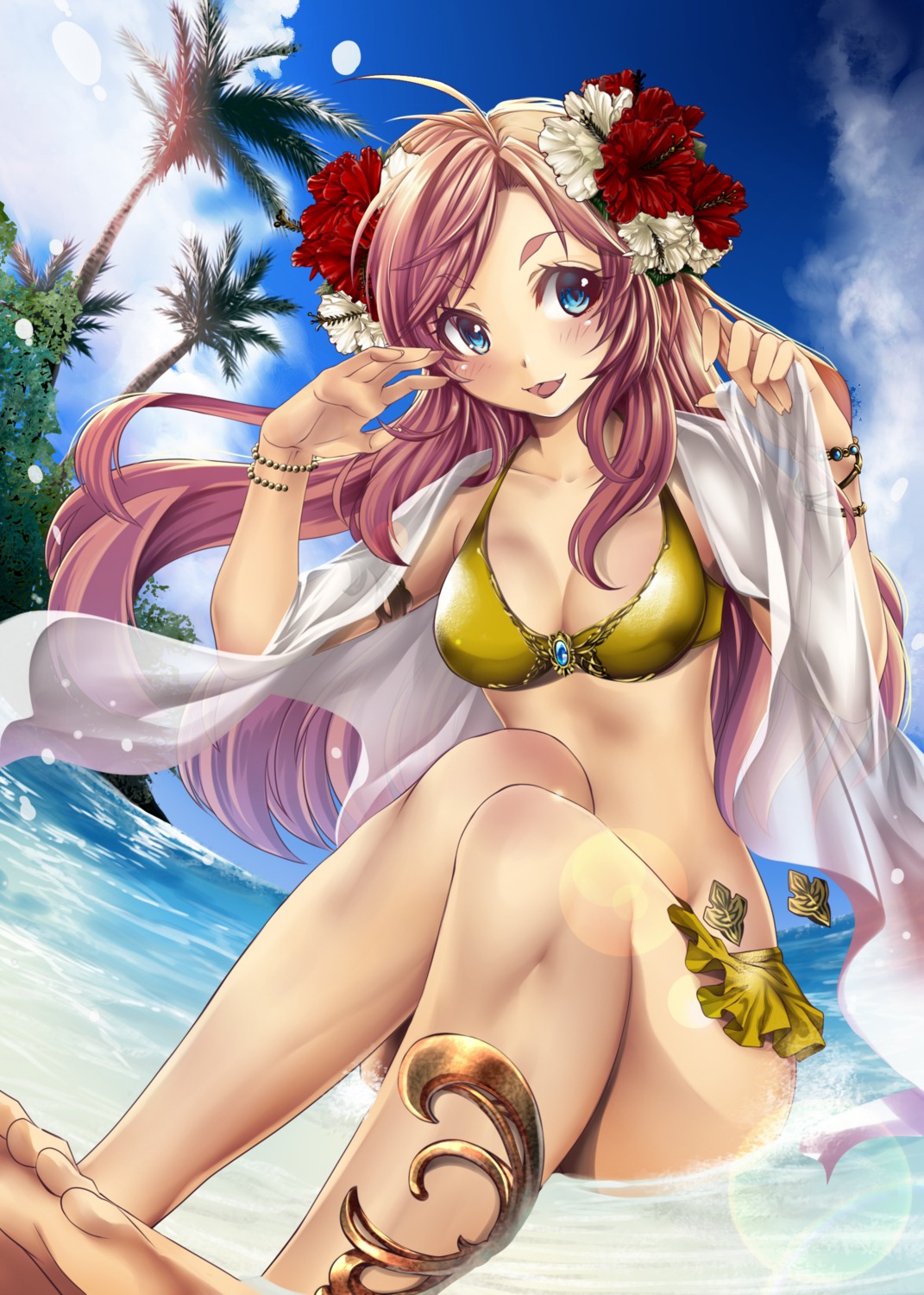 bikini cleavage feet million_arthur_irakon_natsu rumu_rumu swimsuits towel wet