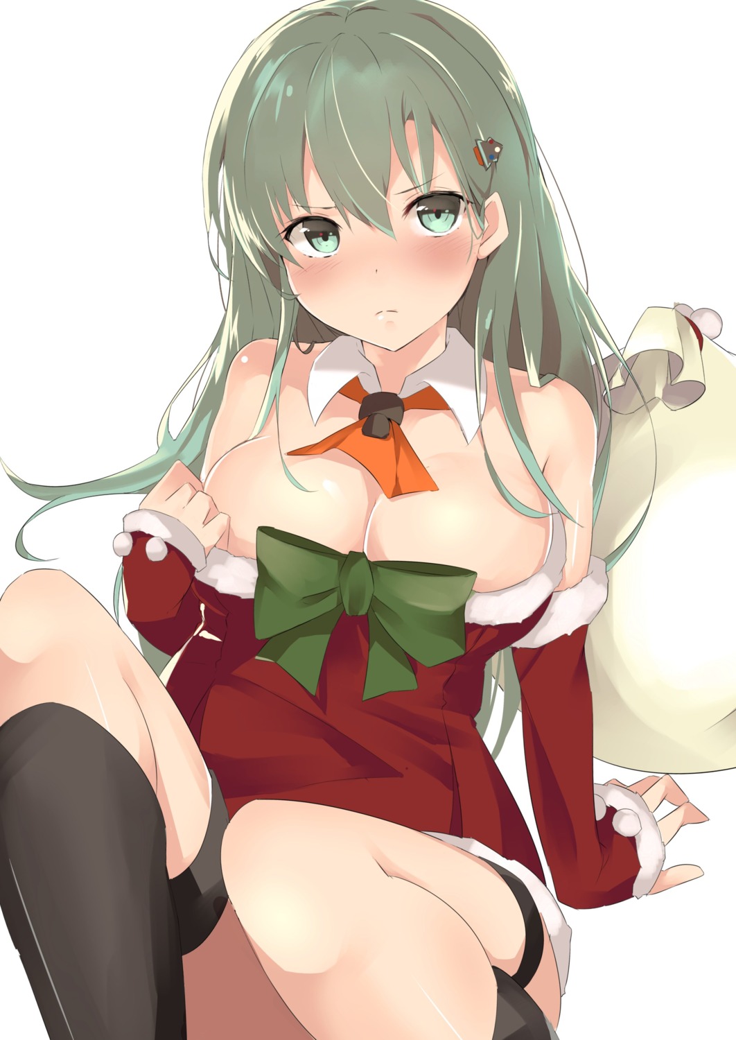 christmas cleavage dress garter kantai_collection sato_(samanosuke_0710) suzuya_(kancolle)