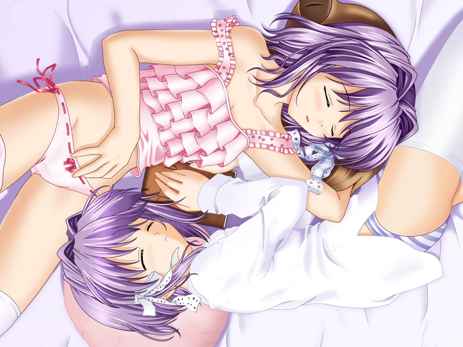 clannad fixed fujibayashi_kyou fujibayashi_ryou igul pantsu shimapan wallpaper