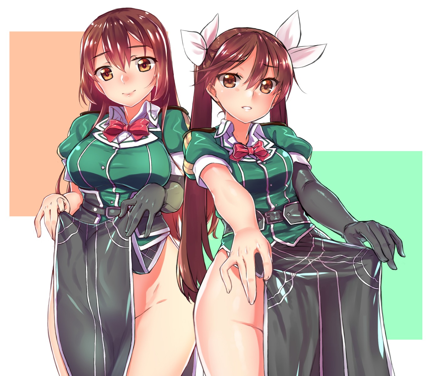 chikuma_(kancolle) kantai_collection nopan skirt_lift tiha tone_(kancolle)