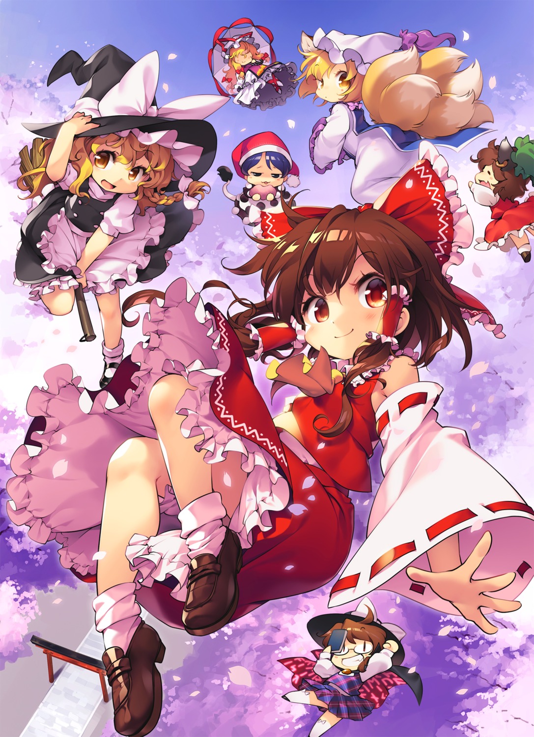 animal_ears bloomers chen chibi doremy_sweet hakurei_reimu ikuta_takanon kirisame_marisa megane tail touhou umbrella usami_sumireko witch yakumo_ran yakumo_yukari