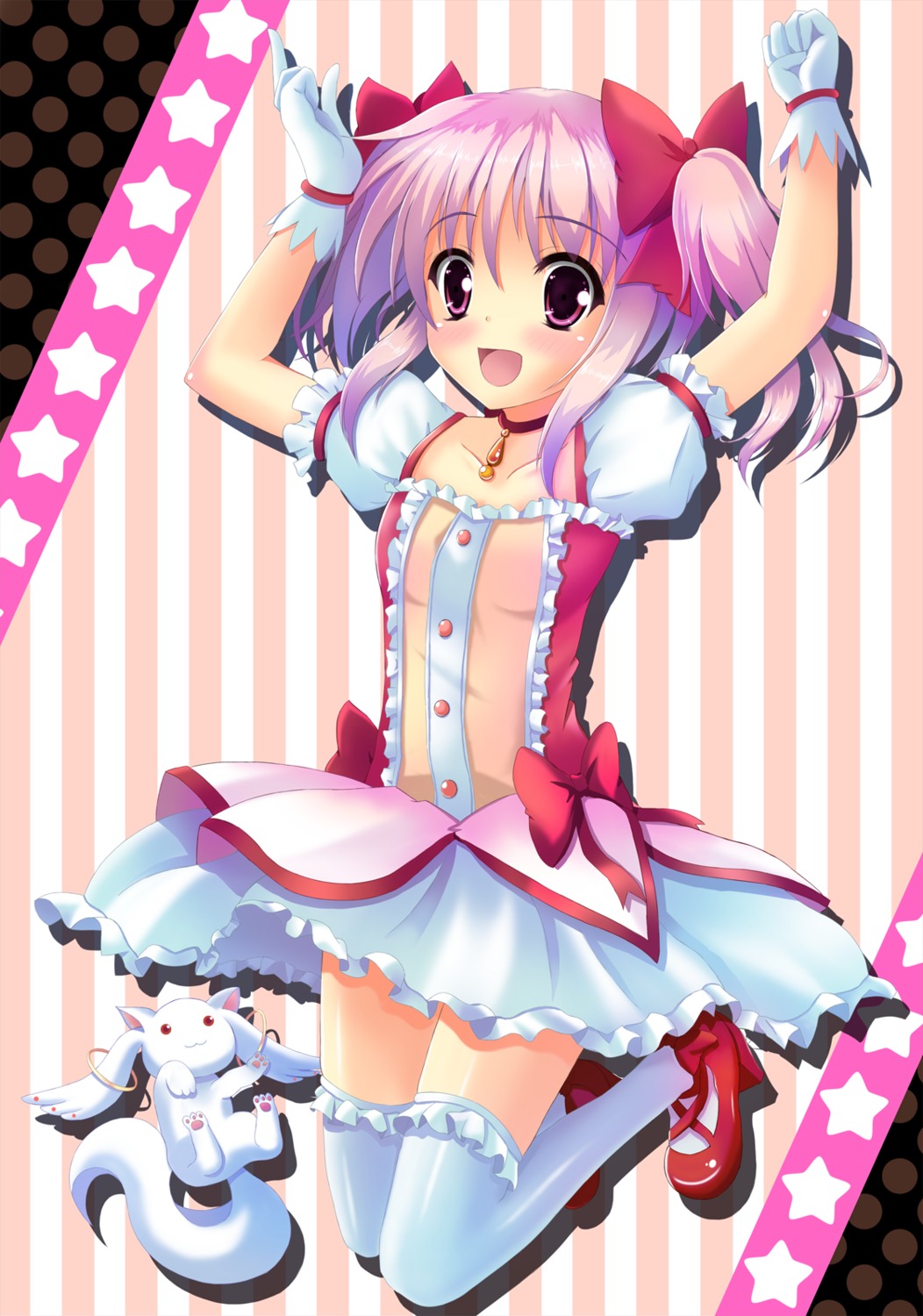 kaname_madoka kyubey mahou_shoujo_madoka_magica suzuta_yume thighhighs