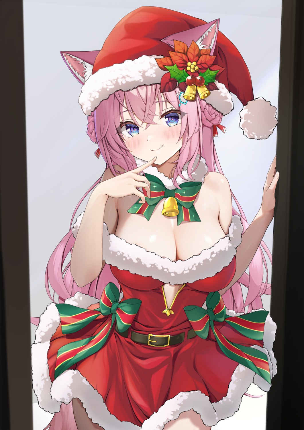 animal_ears christmas dress hakui_koyori hololive no_bra otokucha tail