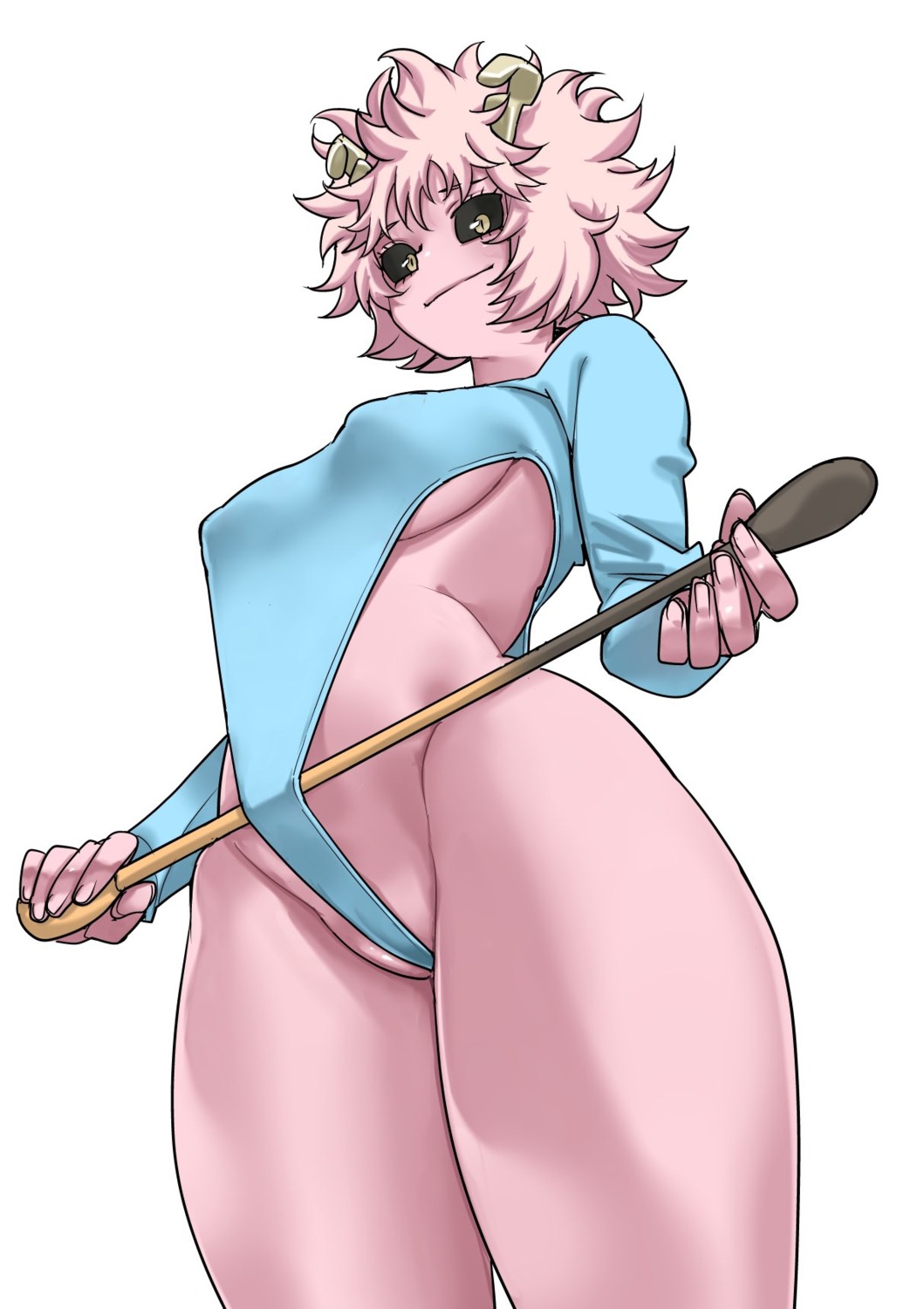 ashido_mina boku_no_hero_academia cameltoe erect_nipples horns leotard no_bra shosho_oekaki weapon