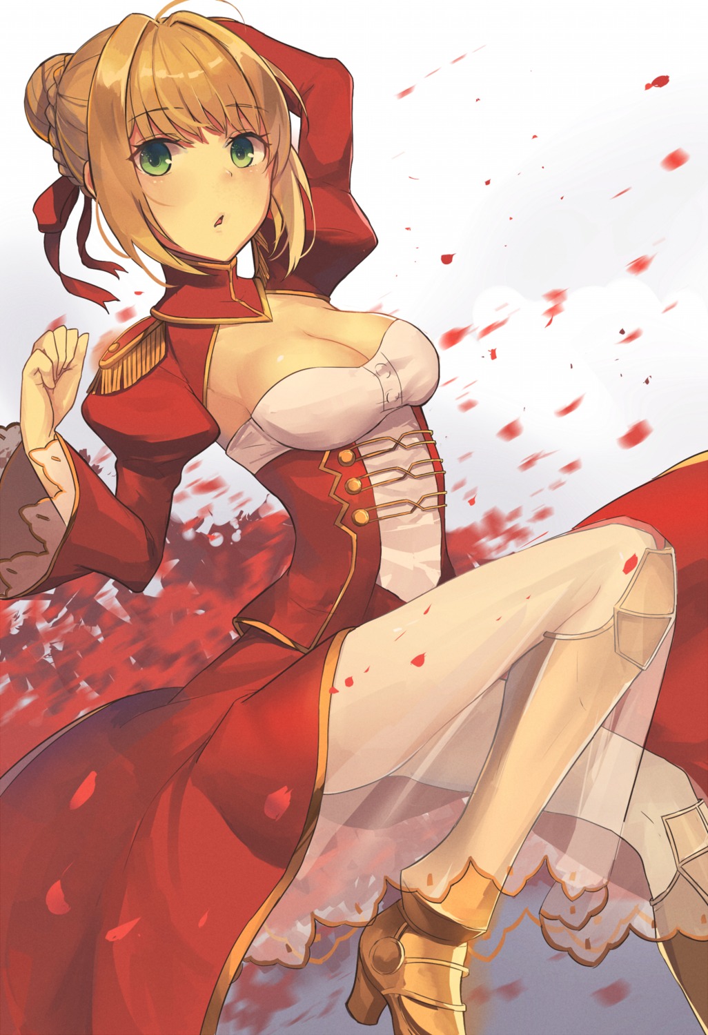 armor cleavage fate/extra fate/stay_night heels mongarit saber_extra see_through