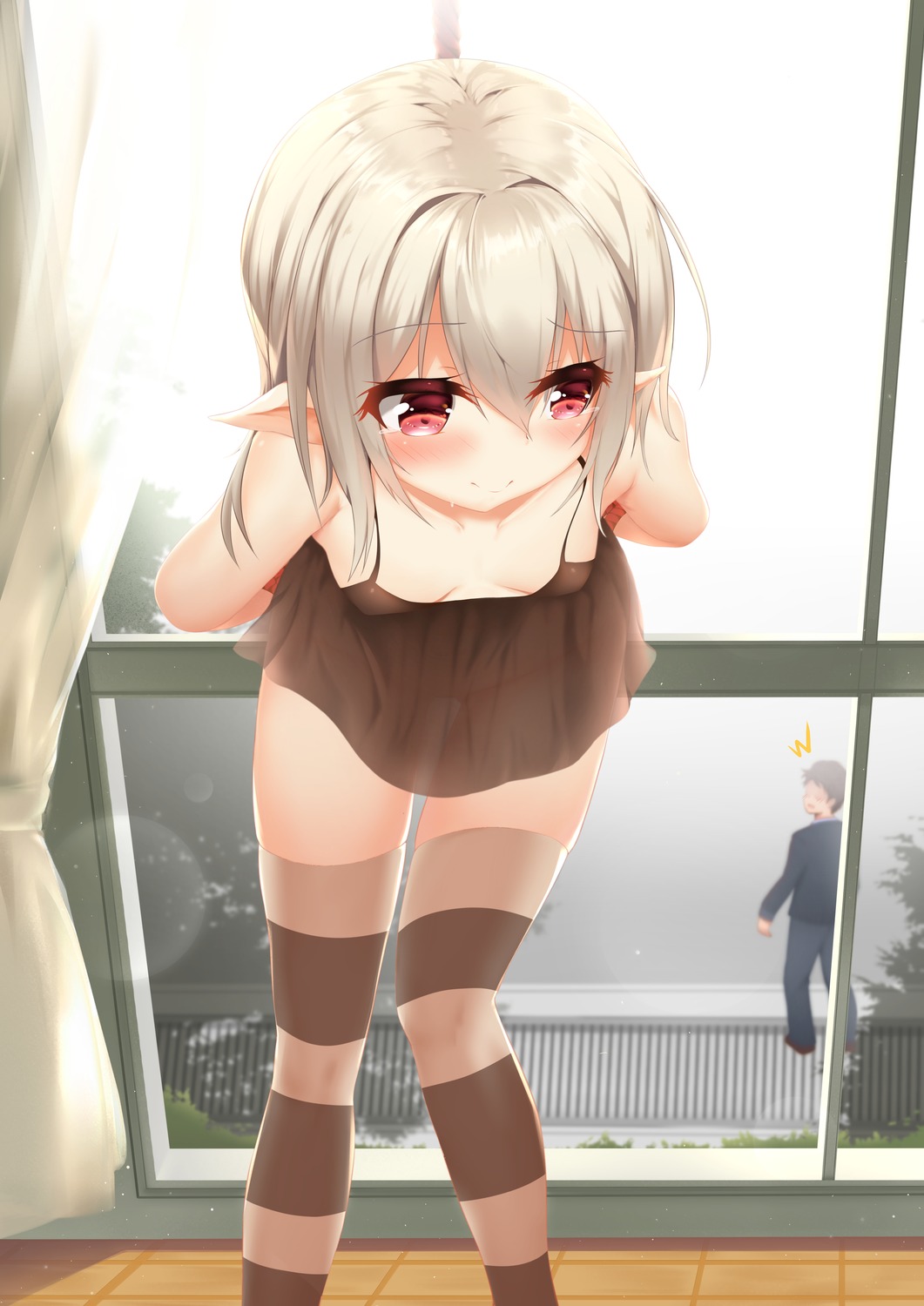 ashfair bondage bra business_suit loli nopan pointy_ears see_through thighhighs