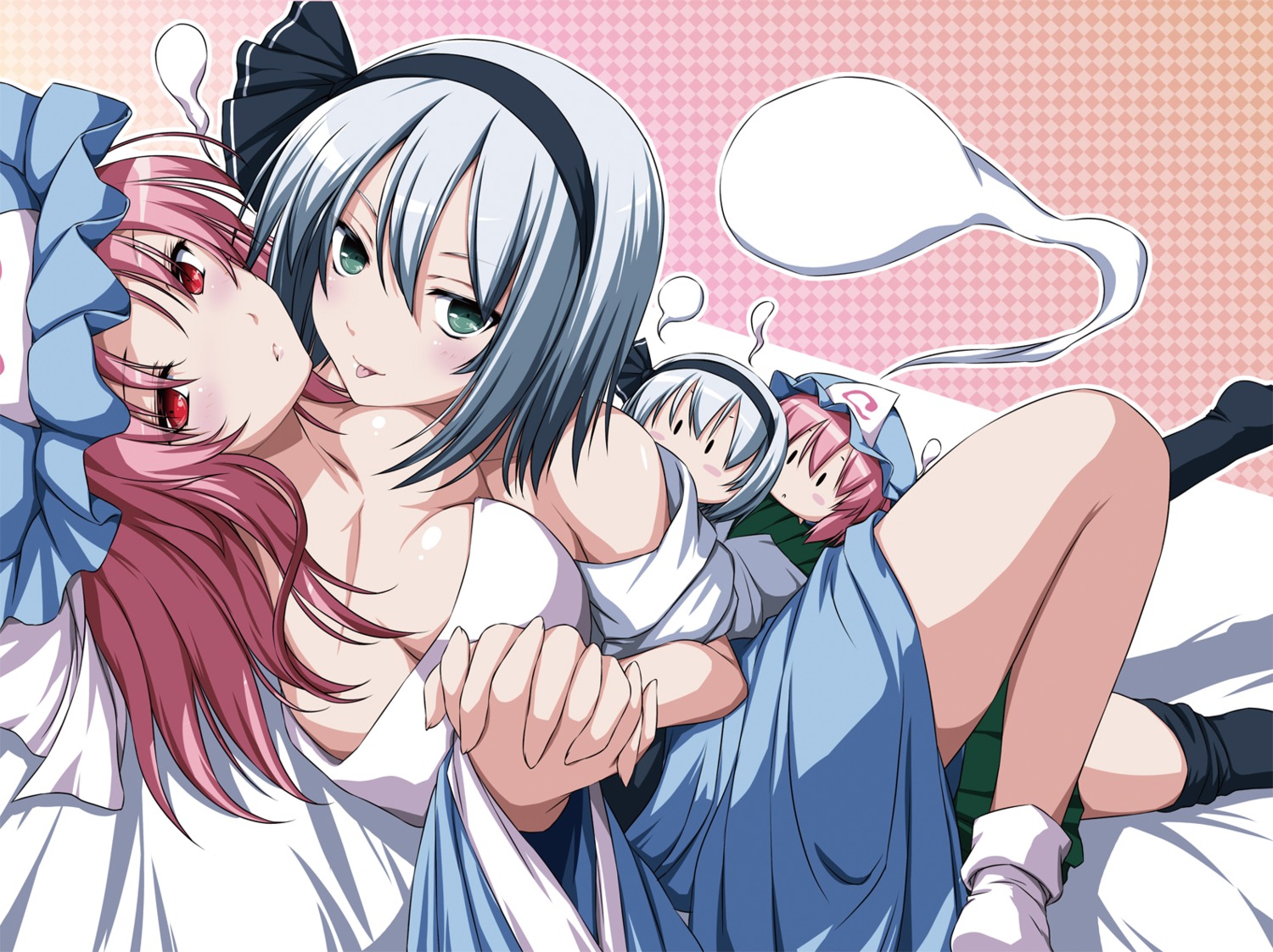 chibi cleavage konpaku_youmu myon nori_tamago open_shirt saigyouji_yuyuko touhou yuri