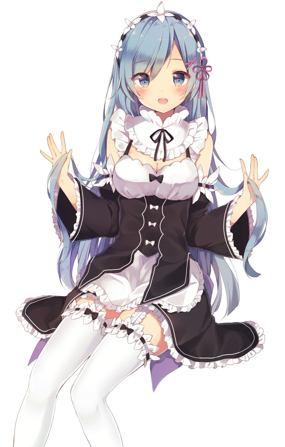 cleavage maid re_zero_kara_hajimeru_isekai_seikatsu rem_(re_zero) shiino_sera stockings thighhighs