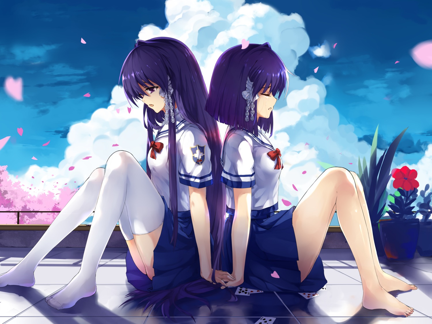 baisi_shaonian clannad fujibayashi_kyou fujibayashi_ryou seifuku thighhighs