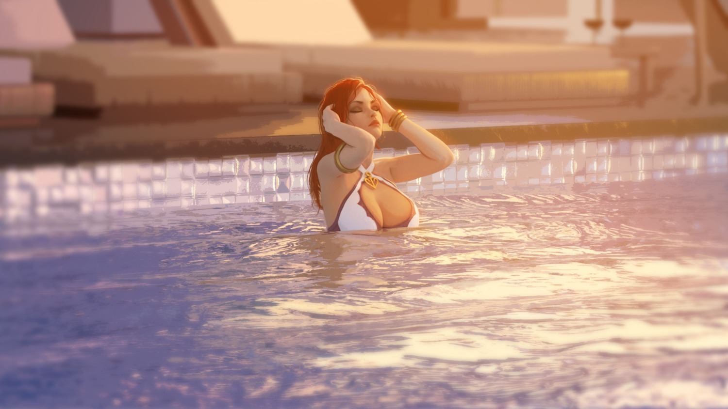 bathing firolian league_of_legends miss_fortune swimsuits wallpaper wet