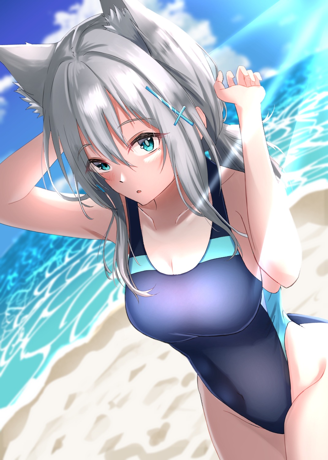 animal_ears blue_archive core1013 nekomimi sunaookami_shiroko swimsuits