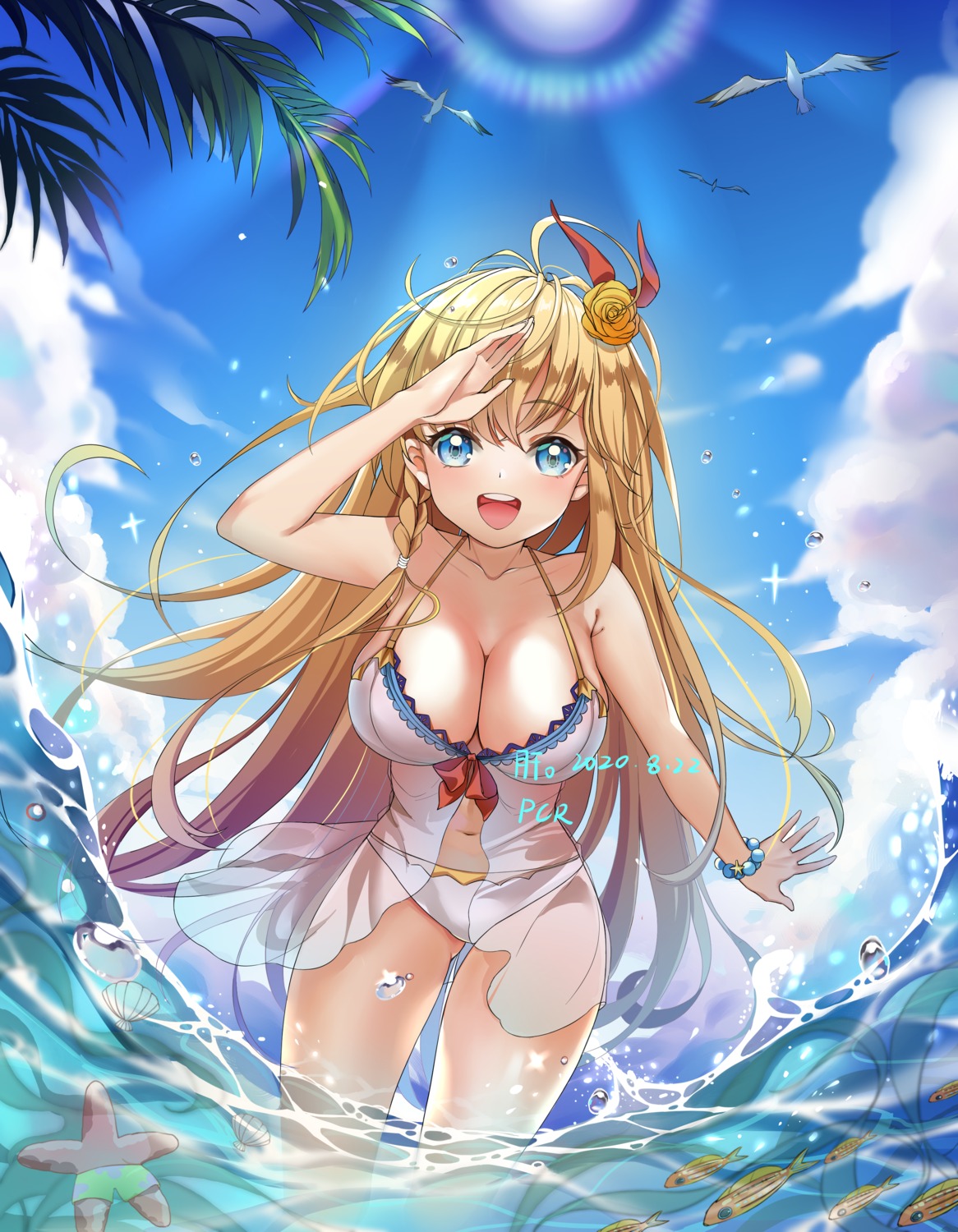 bikini gan_jiang pecorine princess_connect! princess_connect!_re:dive see_through swimsuits wet