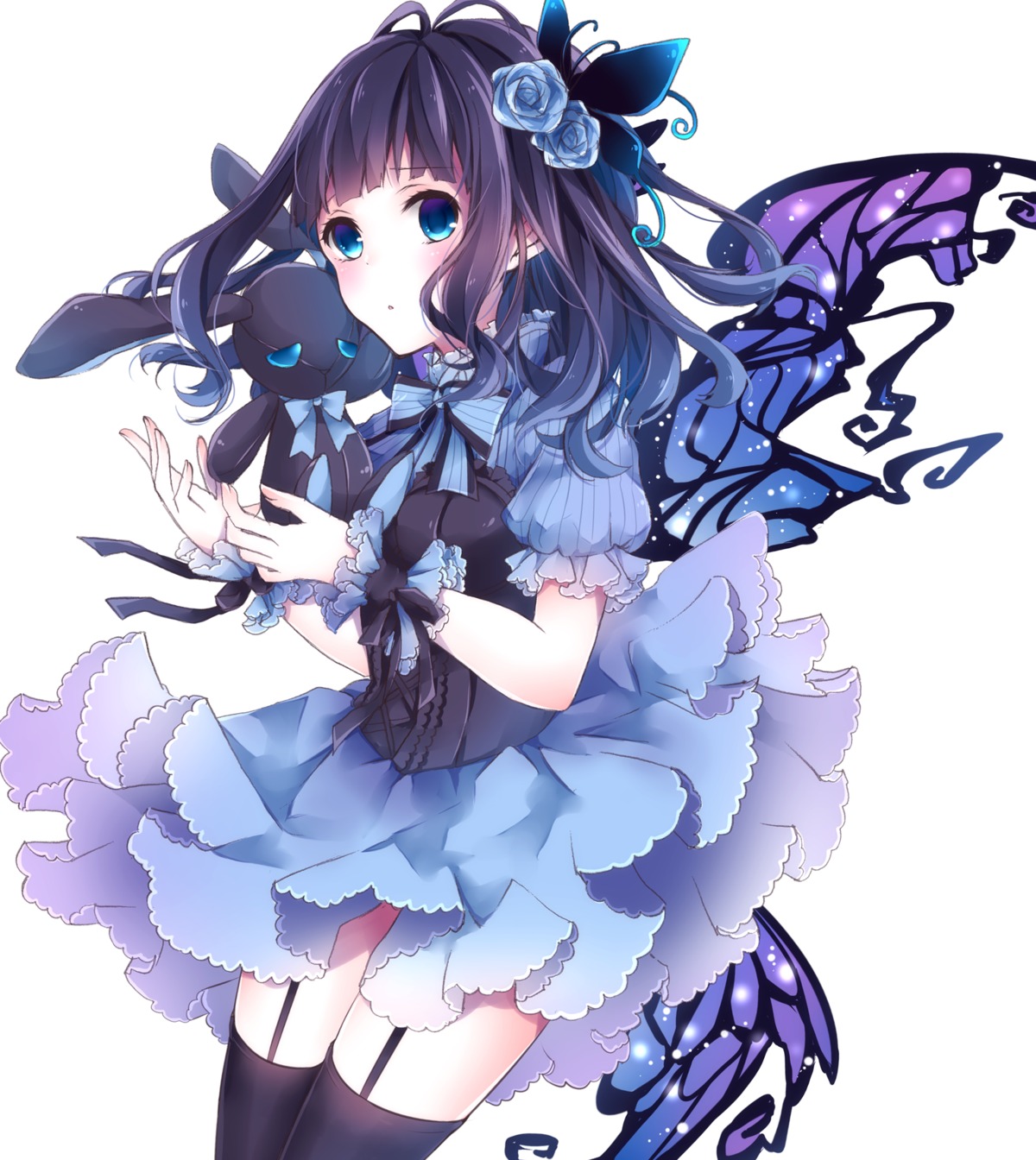 dress nanase_eka skirt_lift stockings thighhighs wings