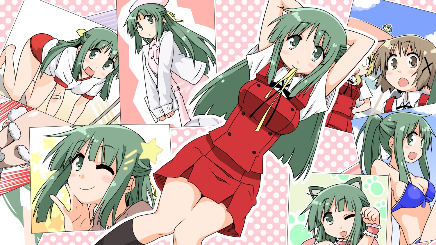 hidamari_sketch kouchou mikami_komata miyako ume vector_trace wallpaper yoshinoya yuno