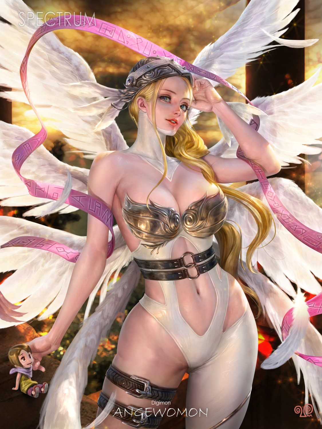 angewomon armor chibi digimon garter leotard no_bra thighhighs wings yam_spectrum